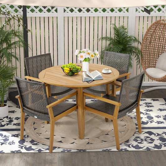 Outdoor Acacia Wood and PE Wicker Chairs with Armrests