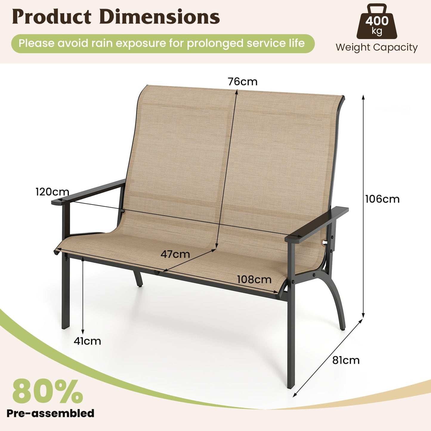 Outdoor Adirondack Bench Chair with High Back and Armrests-Coffee