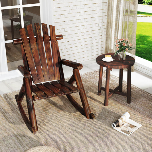 Outdoor Adirondack Rocking Chair Solid Wood with High Back-Brown