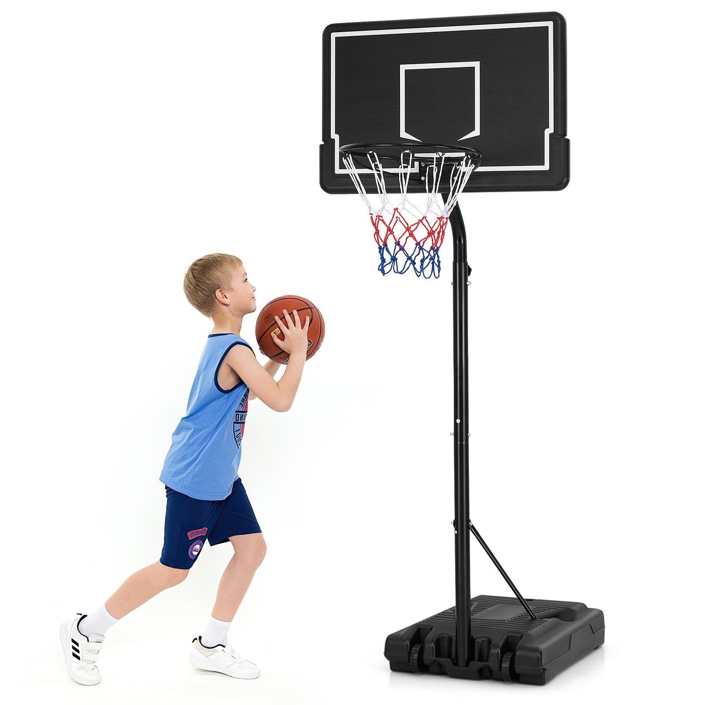 2.7-3.2 m Outdoor Basketball Hoop System with Fillable Base and Wheels