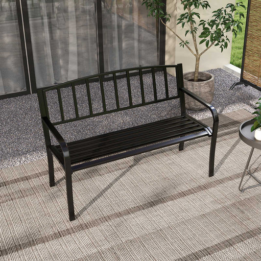 Outdoor Bench 127cm Garden Bench with Slatted Backrest-Black