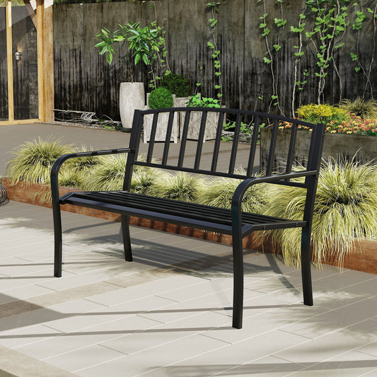 Outdoor Bench 127cm Garden Bench with Slatted Backrest-Black