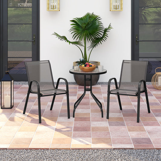 3 Pieces Outdoor Bistro Set with 2 Stackable Chairs and Round Side Table-Grey