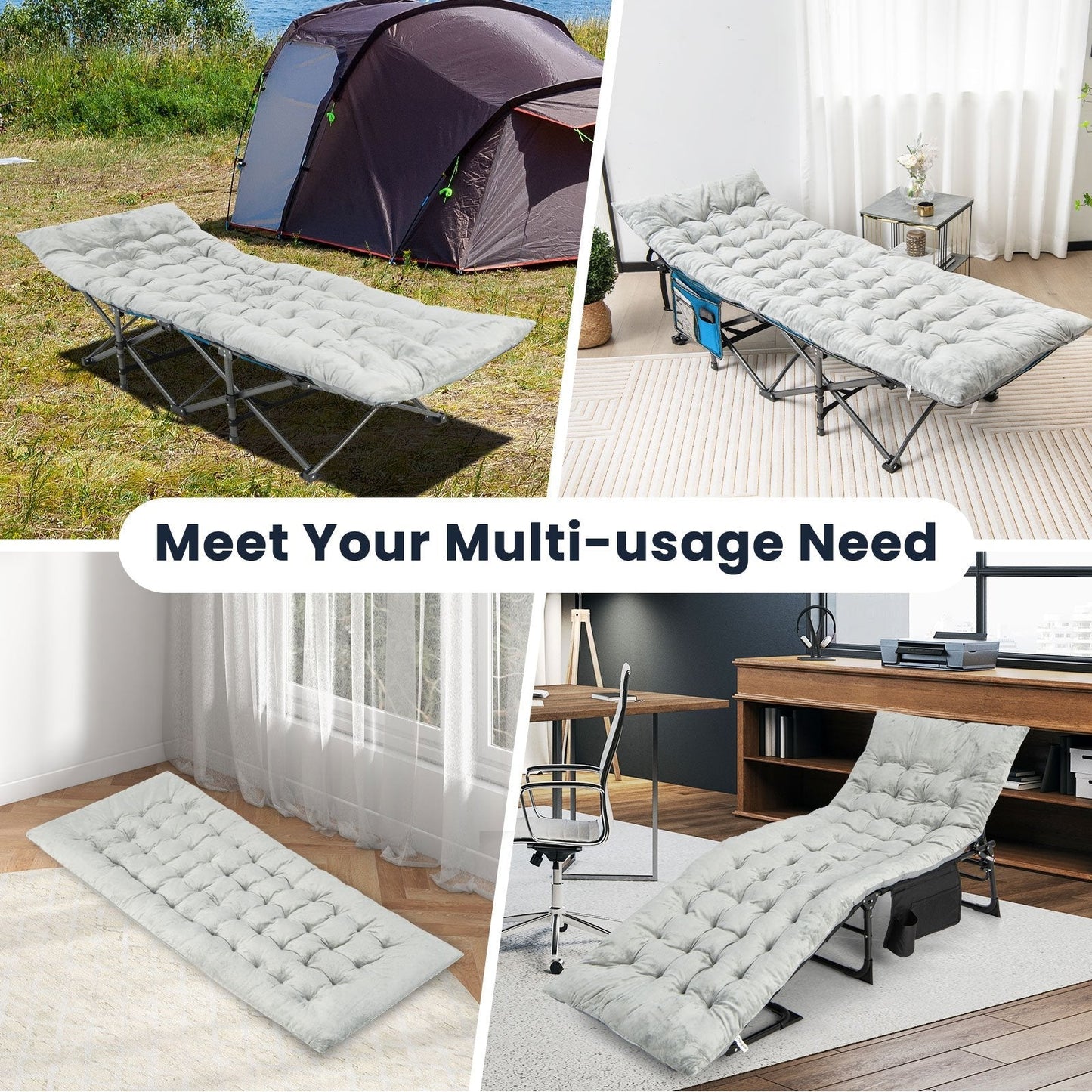 Outdoor Camping Cot Pads Crystal Velvet Sleeping Pads Mattress-Grey