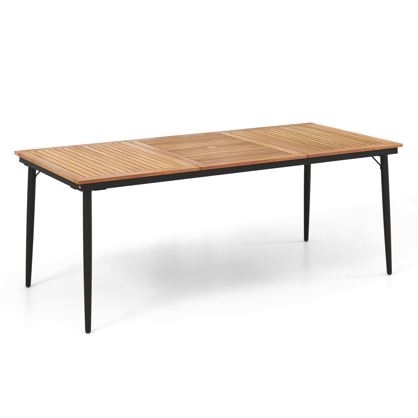 Outdoor Dining Table for 8 with Umbrella Hole, Metal Frame and Adjustable Foot Pads