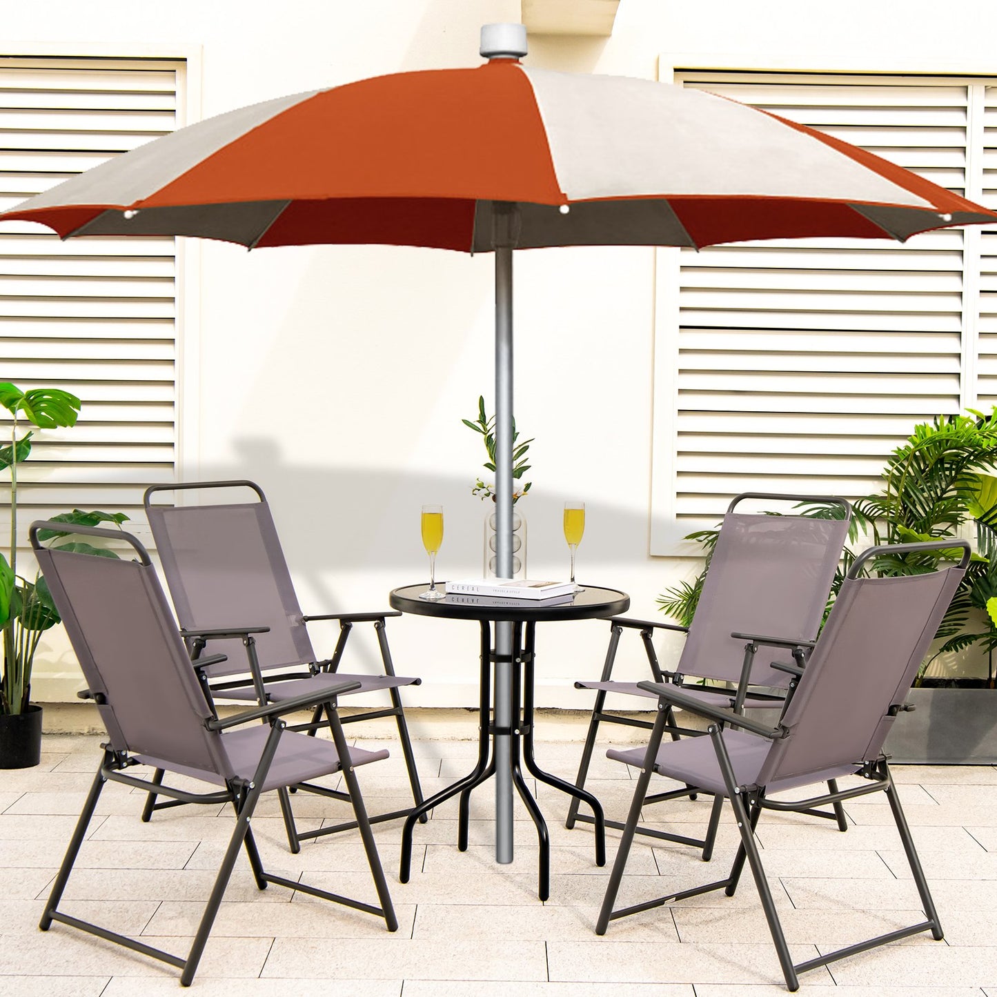 Outdoor Folding Sling Chairs Set of 2 for Balcony, Garden, Poolside-Grey