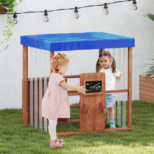 Wooden Outdoor Gas Station Playset with Canopy and 2 Simulation Refueling Guns-Natural