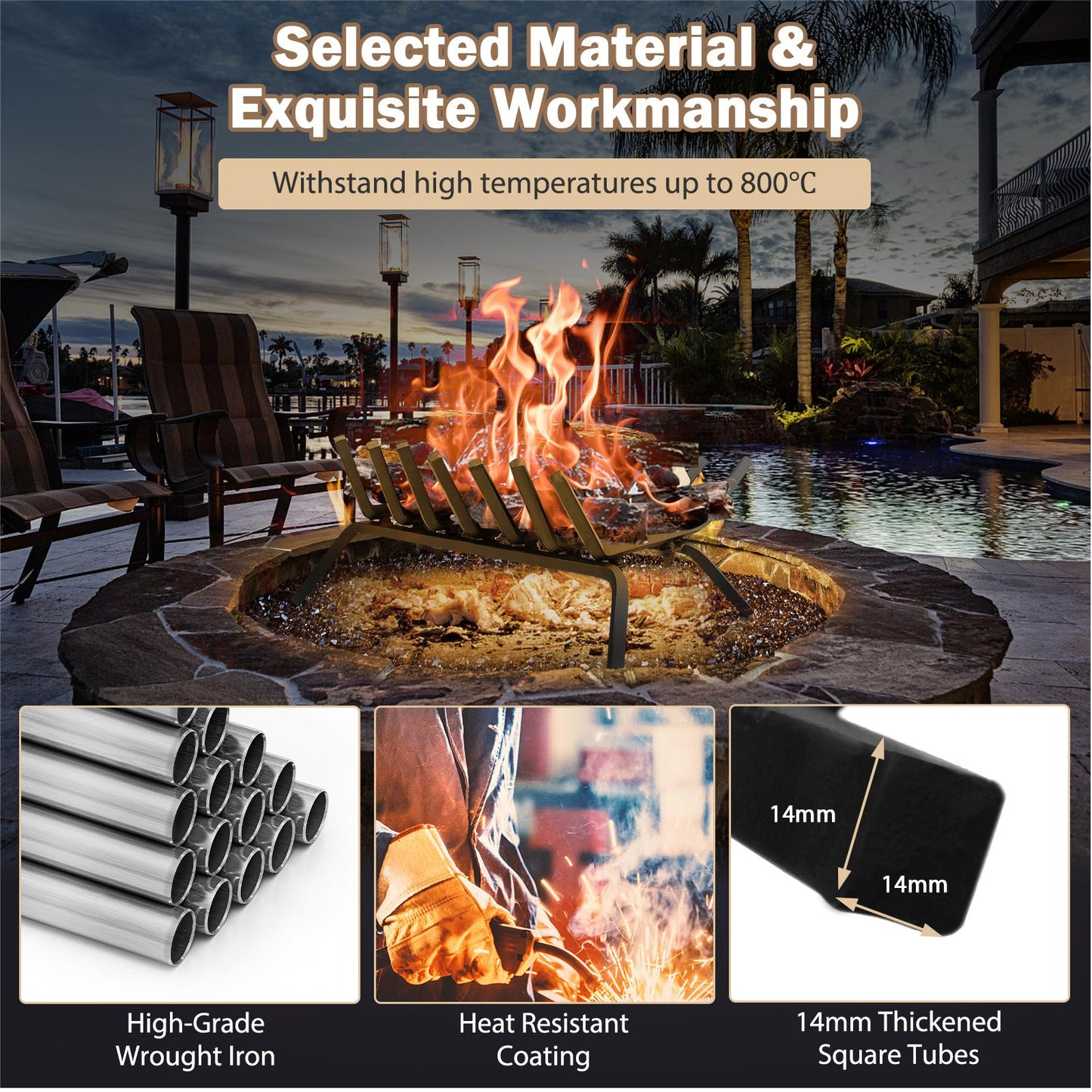 Outdoor Grill Fireplace Log Grate Holder with 7 Steel Bars-S