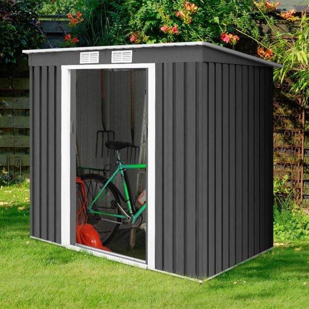 4' x 7' Outdoor Garden Storage Shed Tool House-Gray