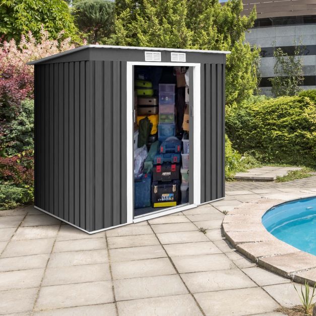 4' x 7' Outdoor Garden Storage Shed Tool House-Gray