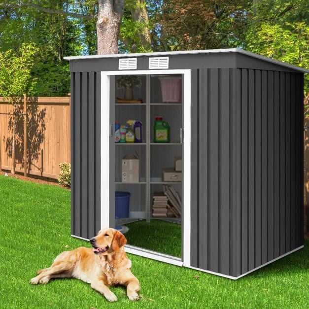 4' x 7' Outdoor Garden Storage Shed Tool House-Gray