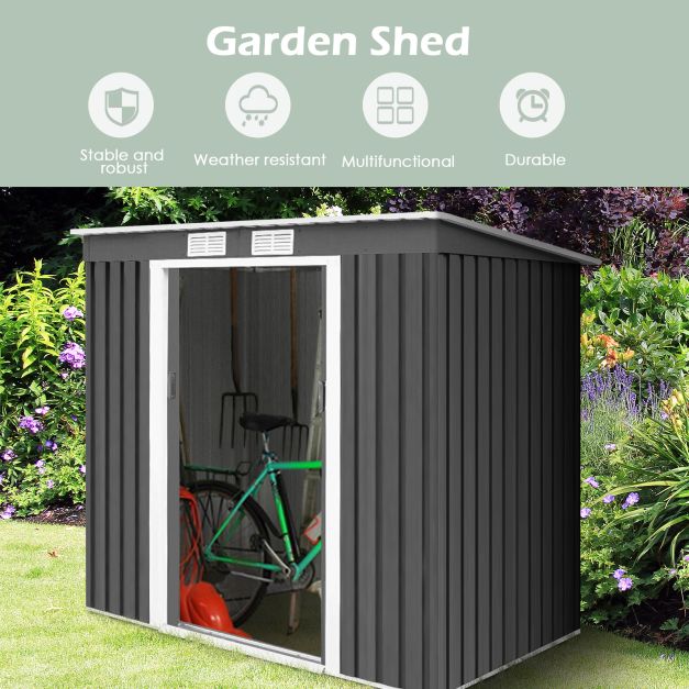 4' x 7' Outdoor Garden Storage Shed Tool House-Gray
