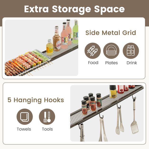 Outdoor Patio BBQ Canopy with Metal Shelves and Hooks-Brown