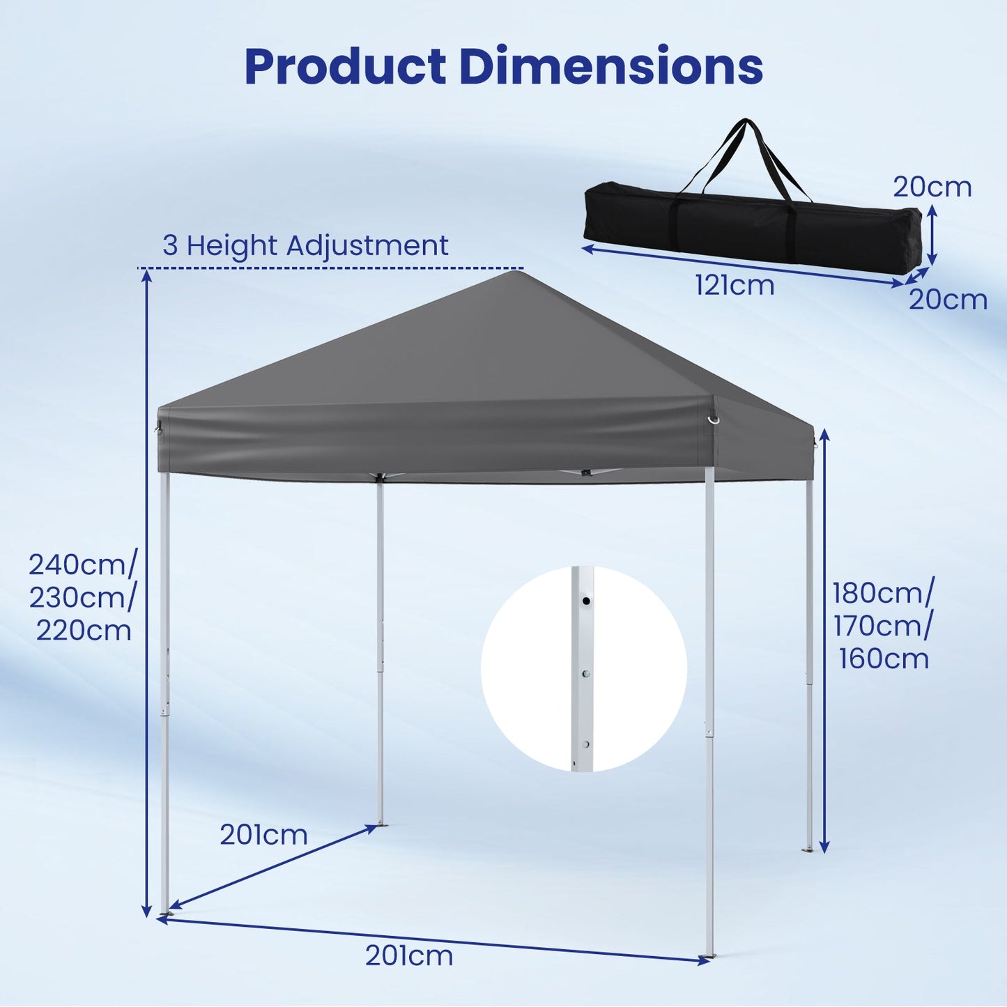 Outdoor Folding Pop-up Canopy with Adjustable Heights and Carrying Bag-Grey