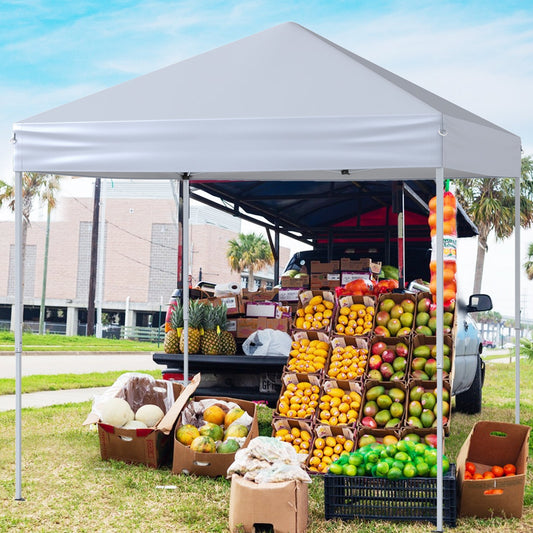Outdoor Folding Pop-up Canopy with Adjustable Heights and Carrying Bag-White