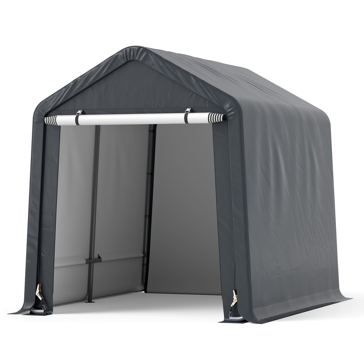 Outdoor Portable Storage Shelter with Roll up Zipper Door-Grey