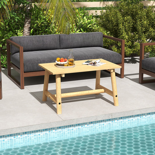 Outdoor Rectangle Coffee Table Solid Wood Patio Table with Slatted Tabletop for Garden Lawn-Natural