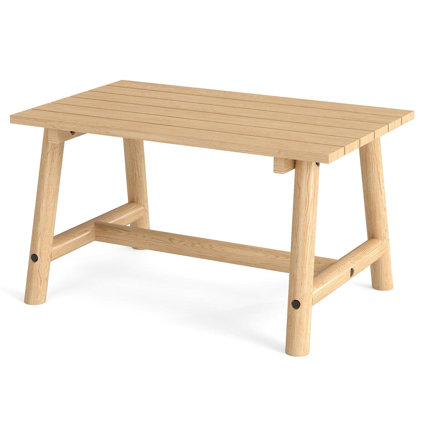 Outdoor Rectangle Coffee Table Solid Wood Patio Table with Slatted Tabletop for Garden Lawn-Natural