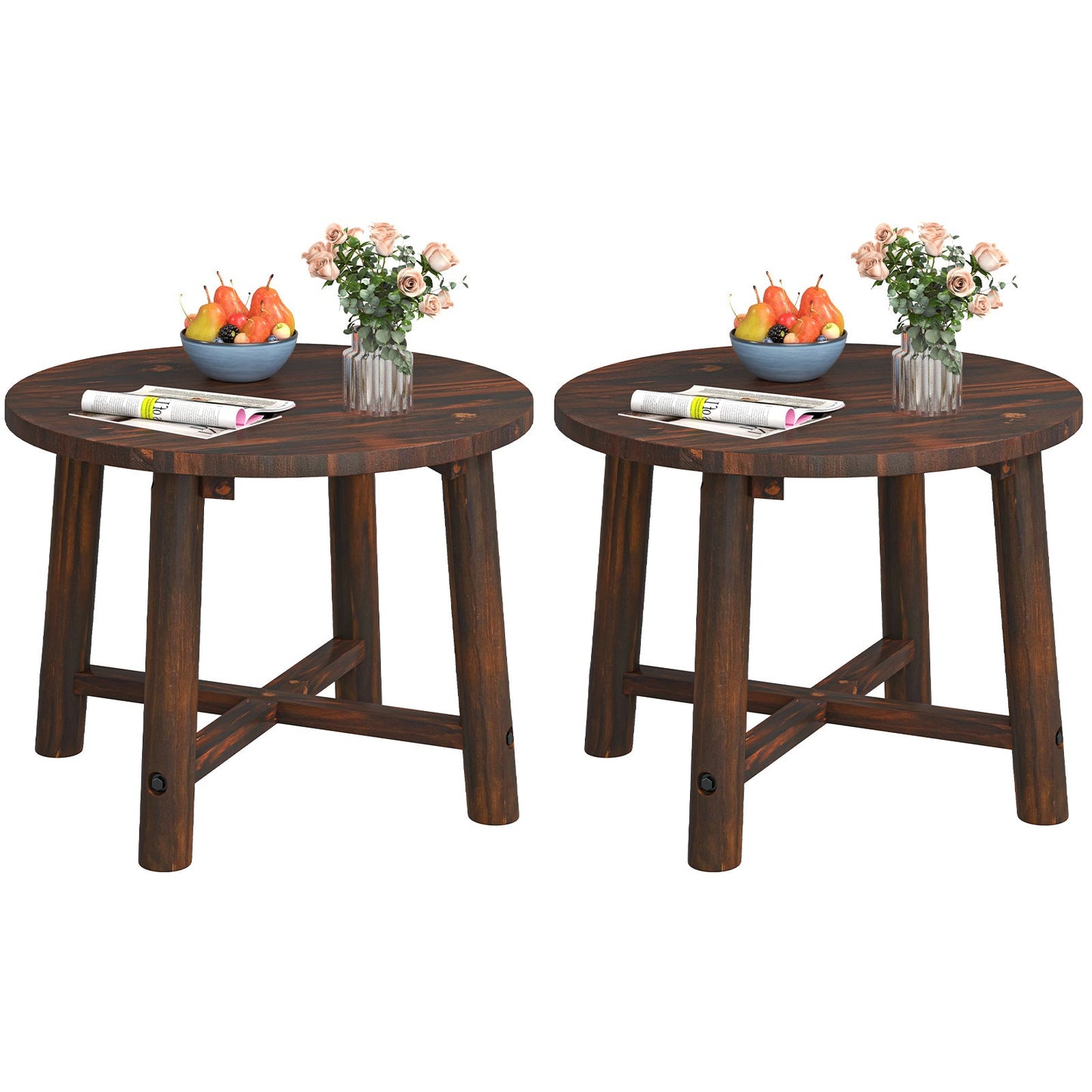 Outdoor Side Table Patio End Table with Solid Wood Structure Brown