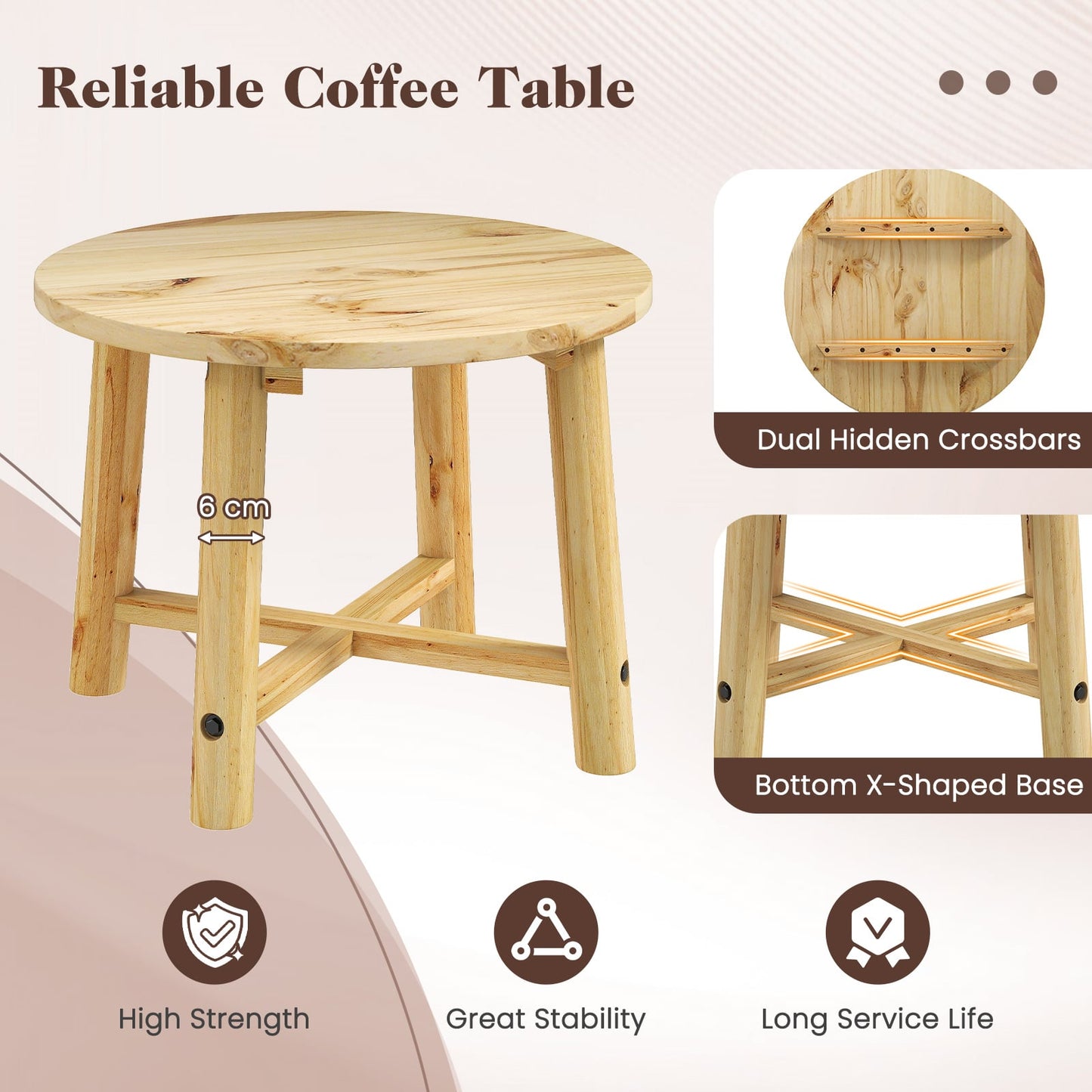 Outdoor Side Table Patio End Table with Solid Wood Structure-Natural