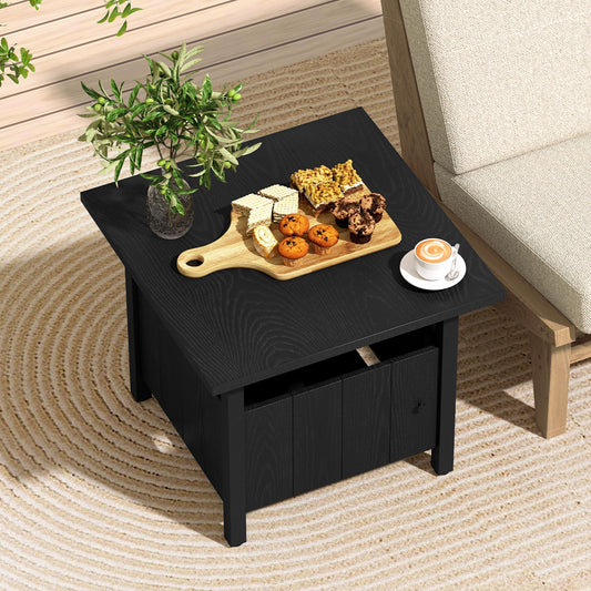 Outdoor Side Table with 4.8cm Umbrella Hole and 2 Sand Bags-Black
