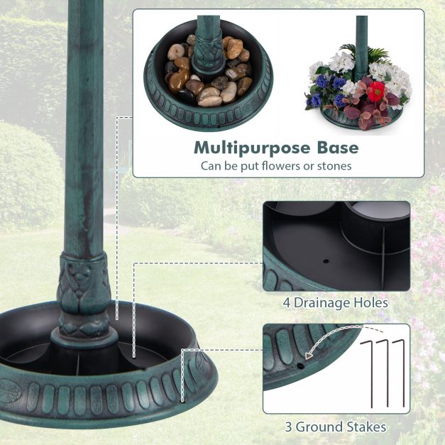 Outdoor Solar Lighted Bird Bath with Flower Planter Base-Bronze