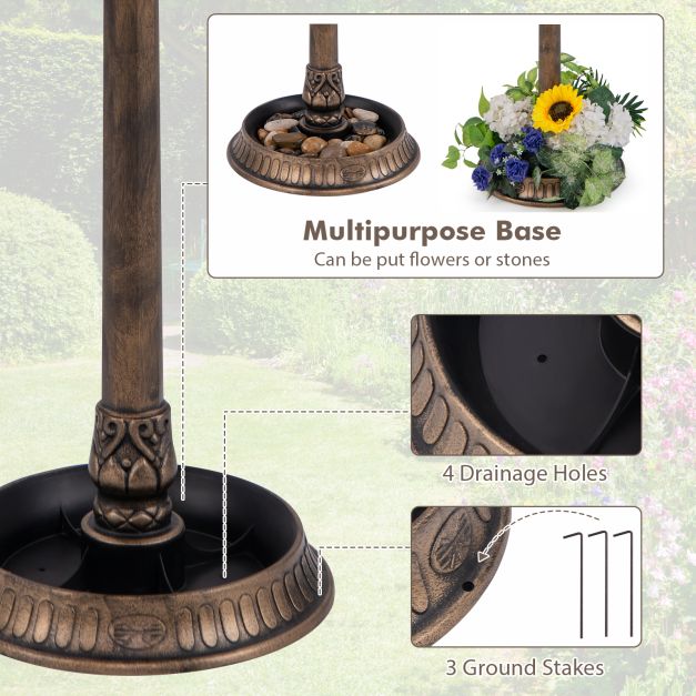 Outdoor Solar Lighted Bird Bath with Flower Planter Base-Antique