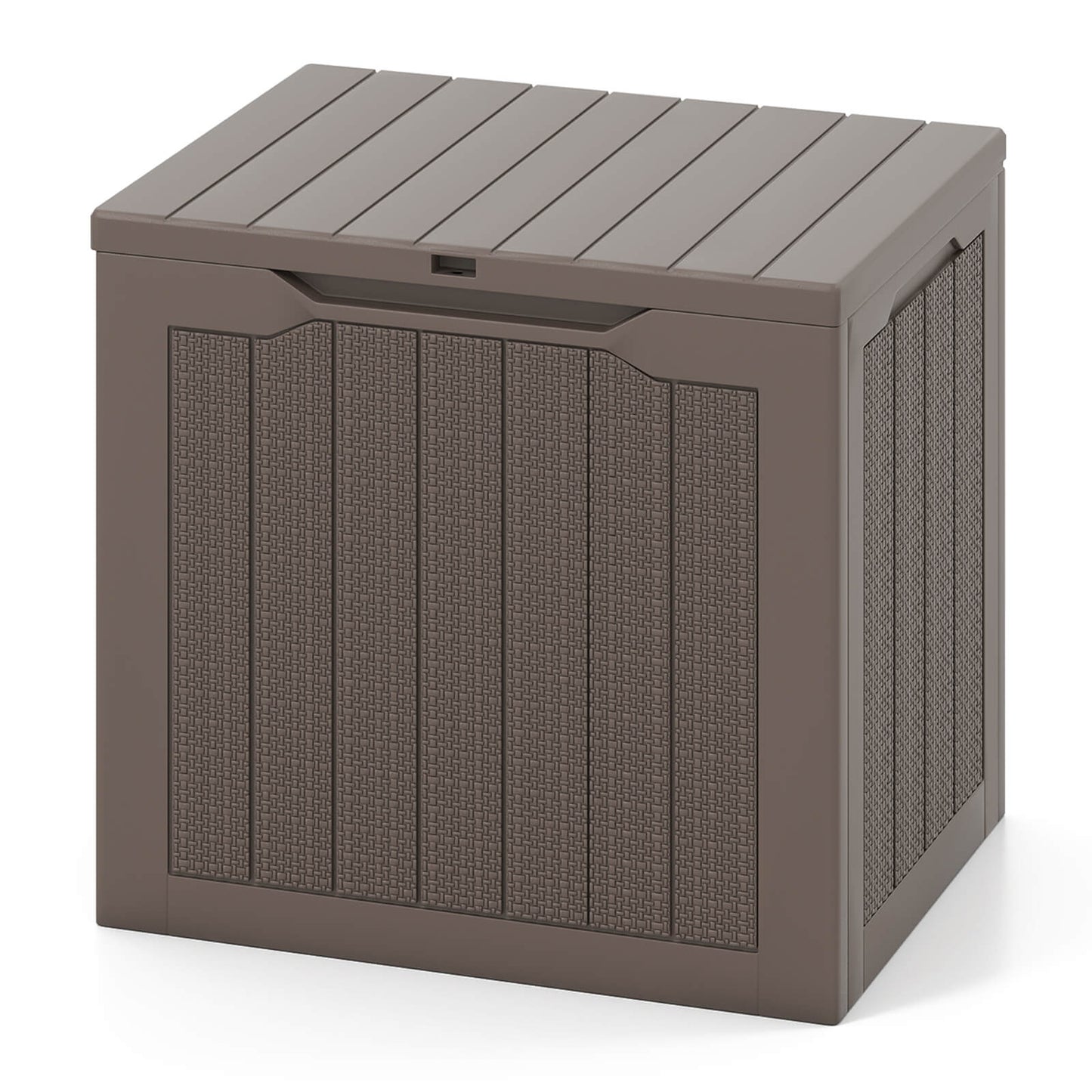 96L Outdoor Storage Box with Lockable Lid and Wicker-woven Texture-Brown
