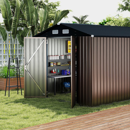 Outdoor Storage Shed Large Utility Tool House with Top Sloping Design-Grey