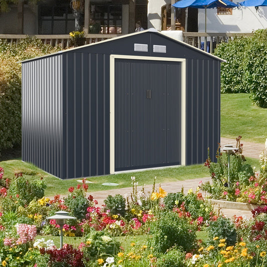 Outdoor Storage Shed with 4 Vents and Double Sliding Door-Size 2
