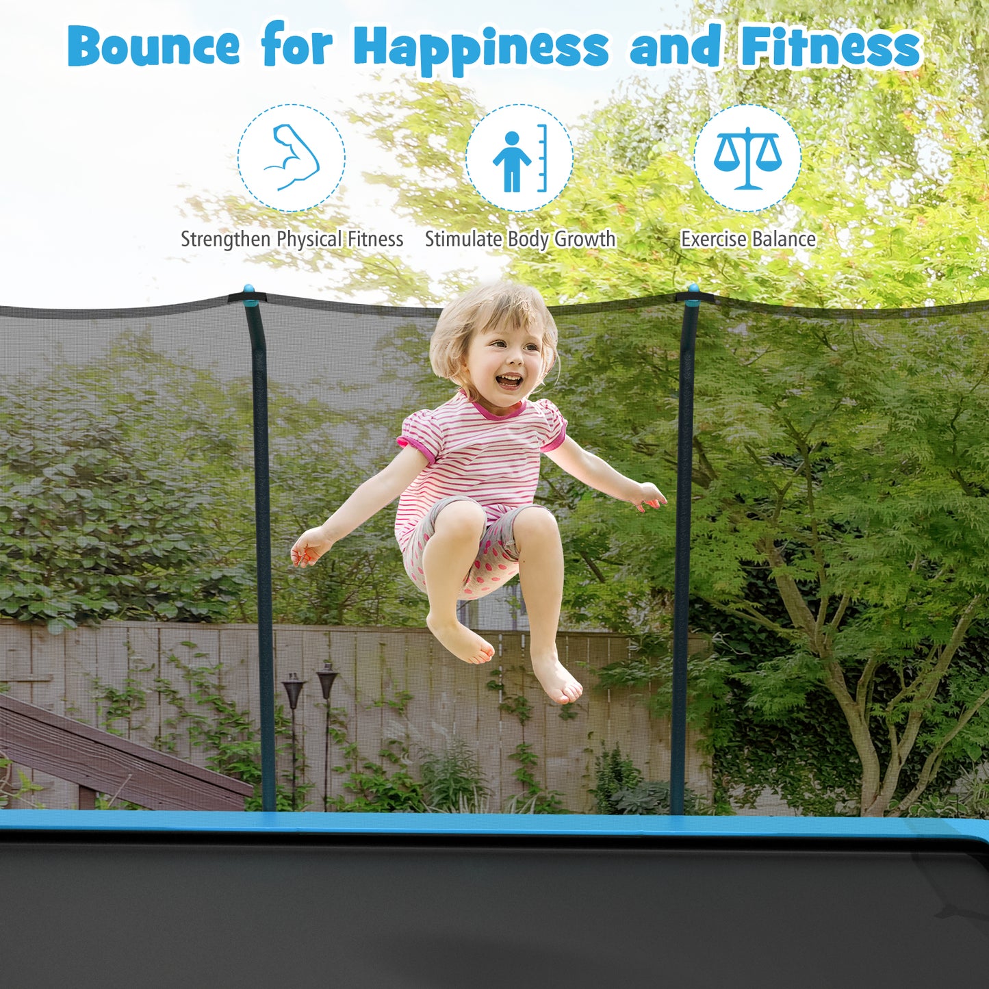 8 FT x 14 FT Rectangular Trampoline with Enclosure Net-Blue