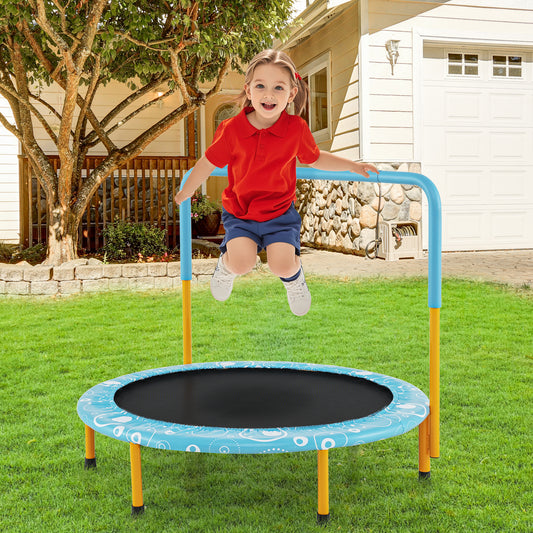 Child's Folding Outdoor Trampoline with Padded Edge Cover and Full Covered Handle-Orange