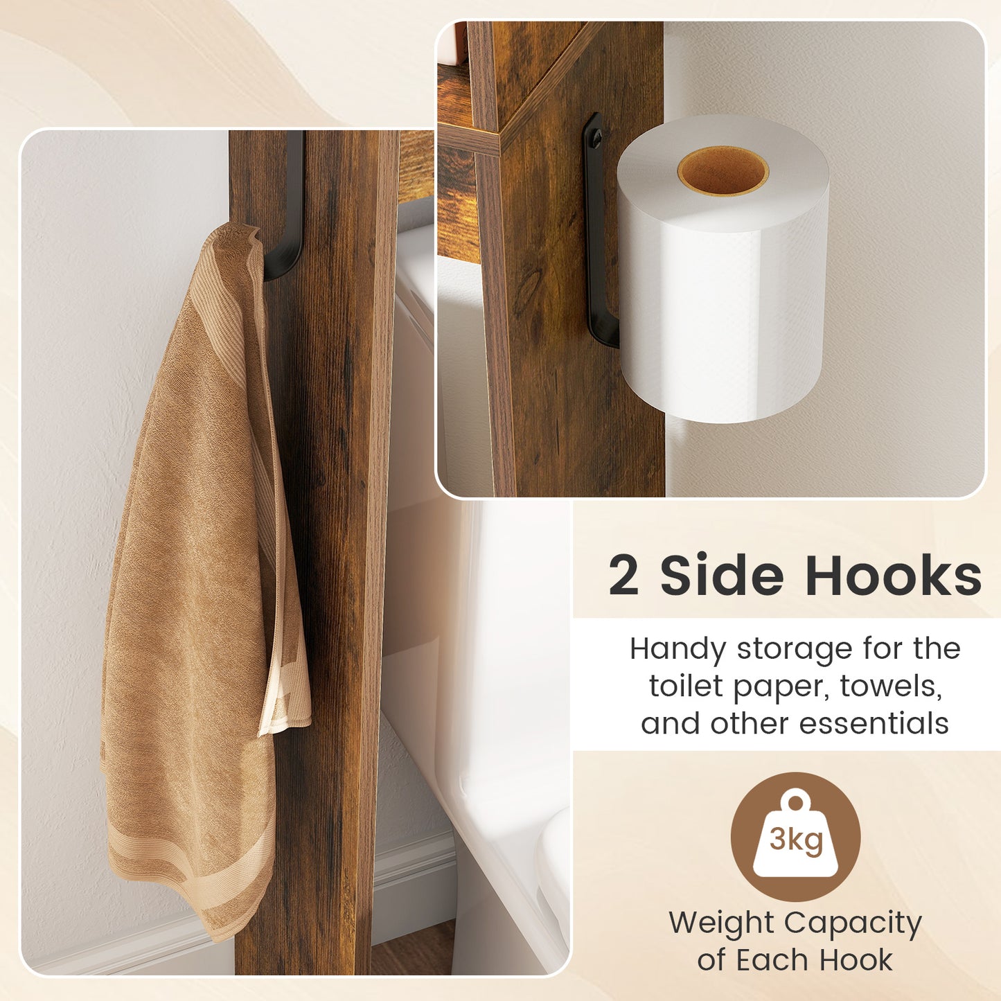 Over the Toilet Storage Cabinet with Toilet Paper Holder-Rustic Brown