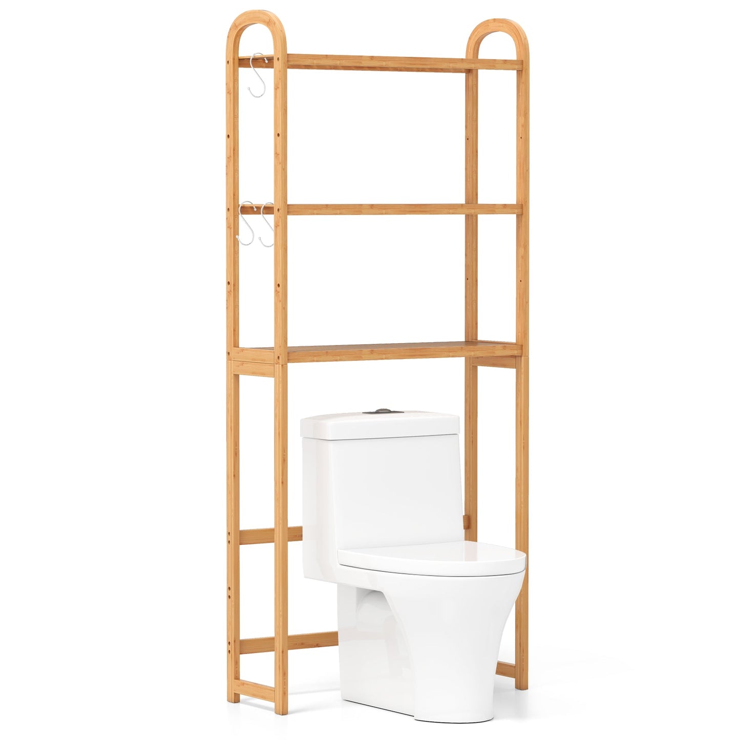 Over the Toilet Storage Rack 3-Tier Bamboo Bathroom Floor Organizer-Natural