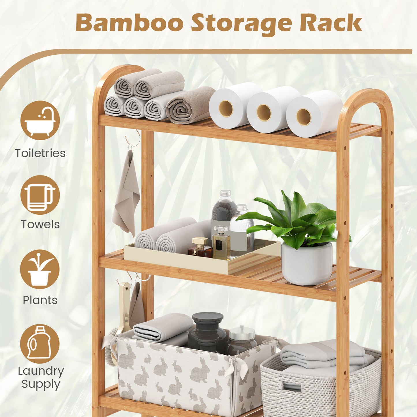 Over the Toilet Storage Rack 3-Tier Bamboo Bathroom Floor Organizer-Natural