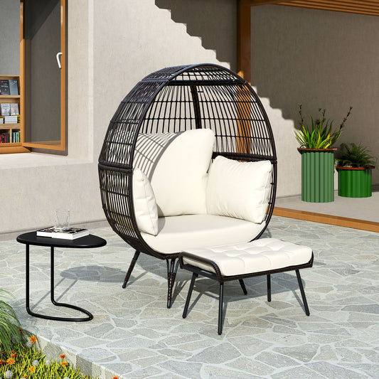 Patio Oversized Egg Chair with Ottoman and Soft Cushions-Off White