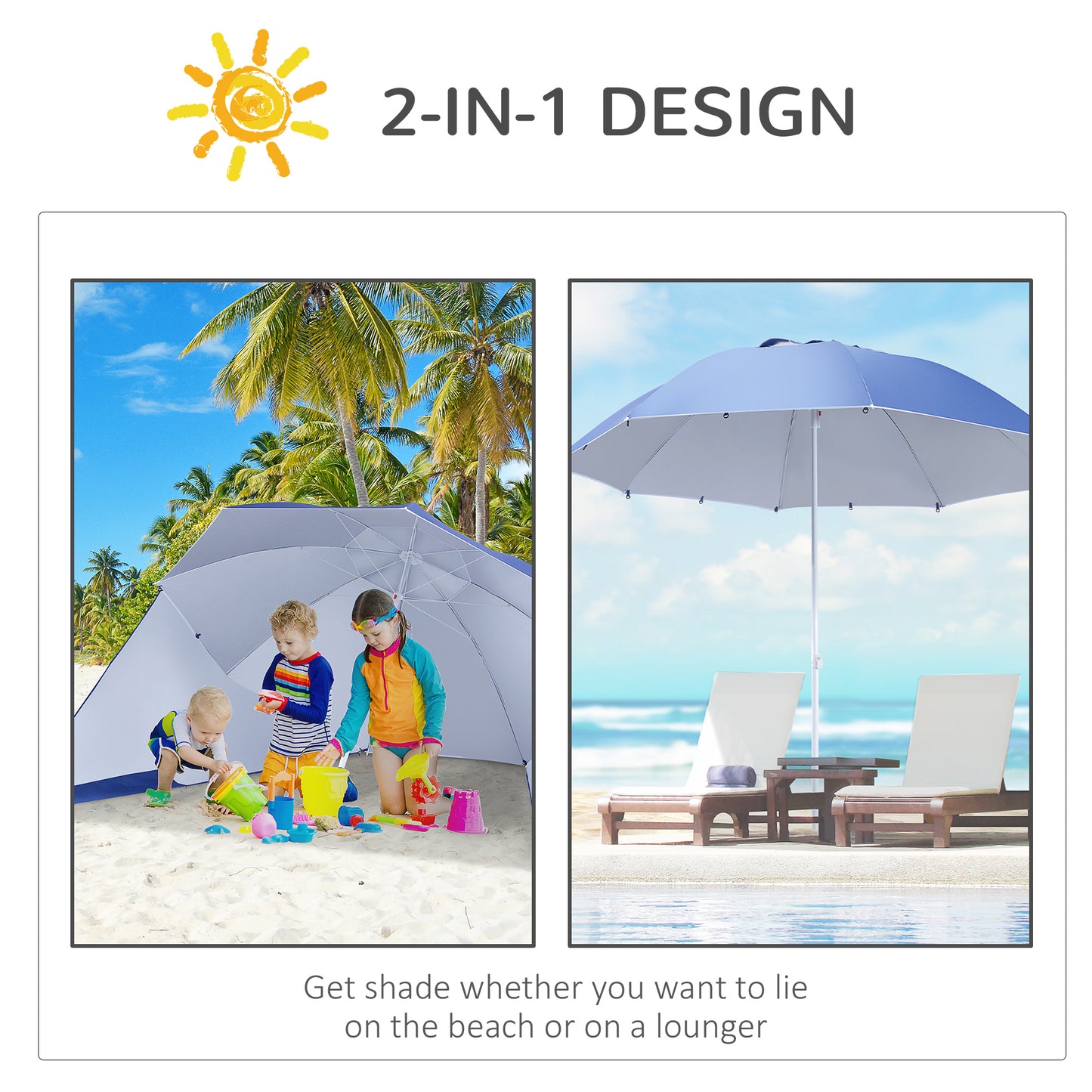 Outsunny 2m UV Protection Fishing Beach Umbrella Brolly Shelter w/ Side Panel Tent Blue