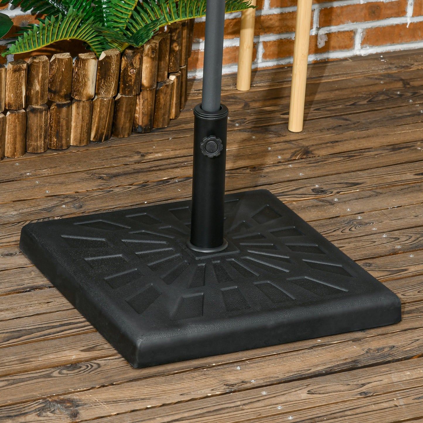 Outsunny 19kg Resin Garden Parasol Base Holder, Square Outdoor Market Umbrella Stand Weight for Poles of _32mm, _38mm, and _48mm, Black