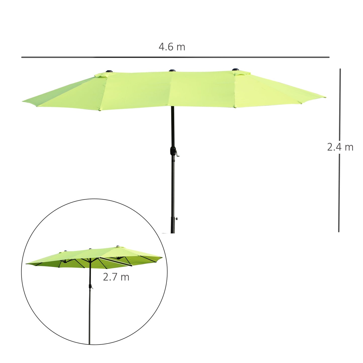 Parasol dwustronny Outsunny, 2,7x4,6 szer. x 2,4 wys. m-zieleń trawiasta