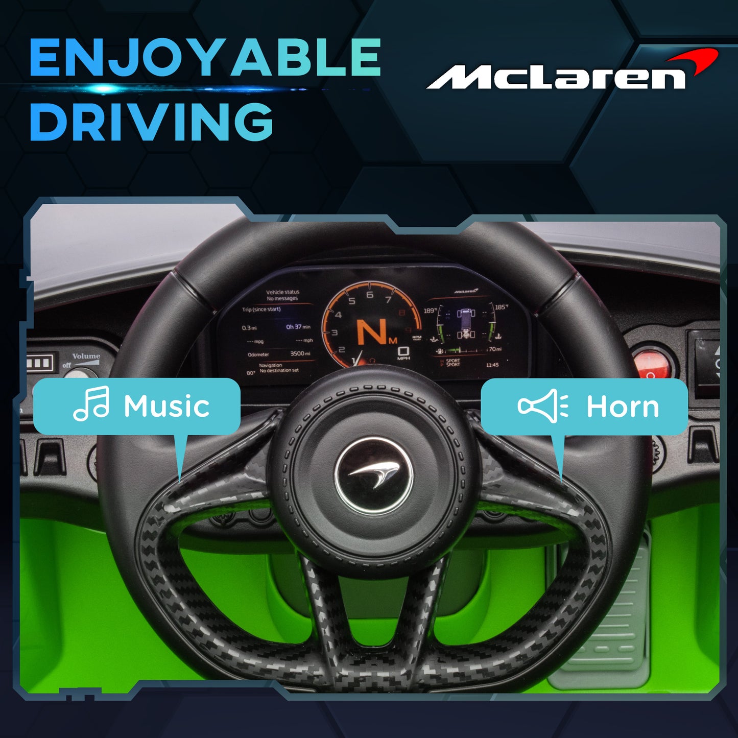 سيارة كهربائية للأطفال مرخصة من AIYAPLAY McLaren 765LT بقوة 12 فولت مع أبواب على شكل فراشة وعجلات نقل تعمل بالتحكم عن بعد باللون الأخضر