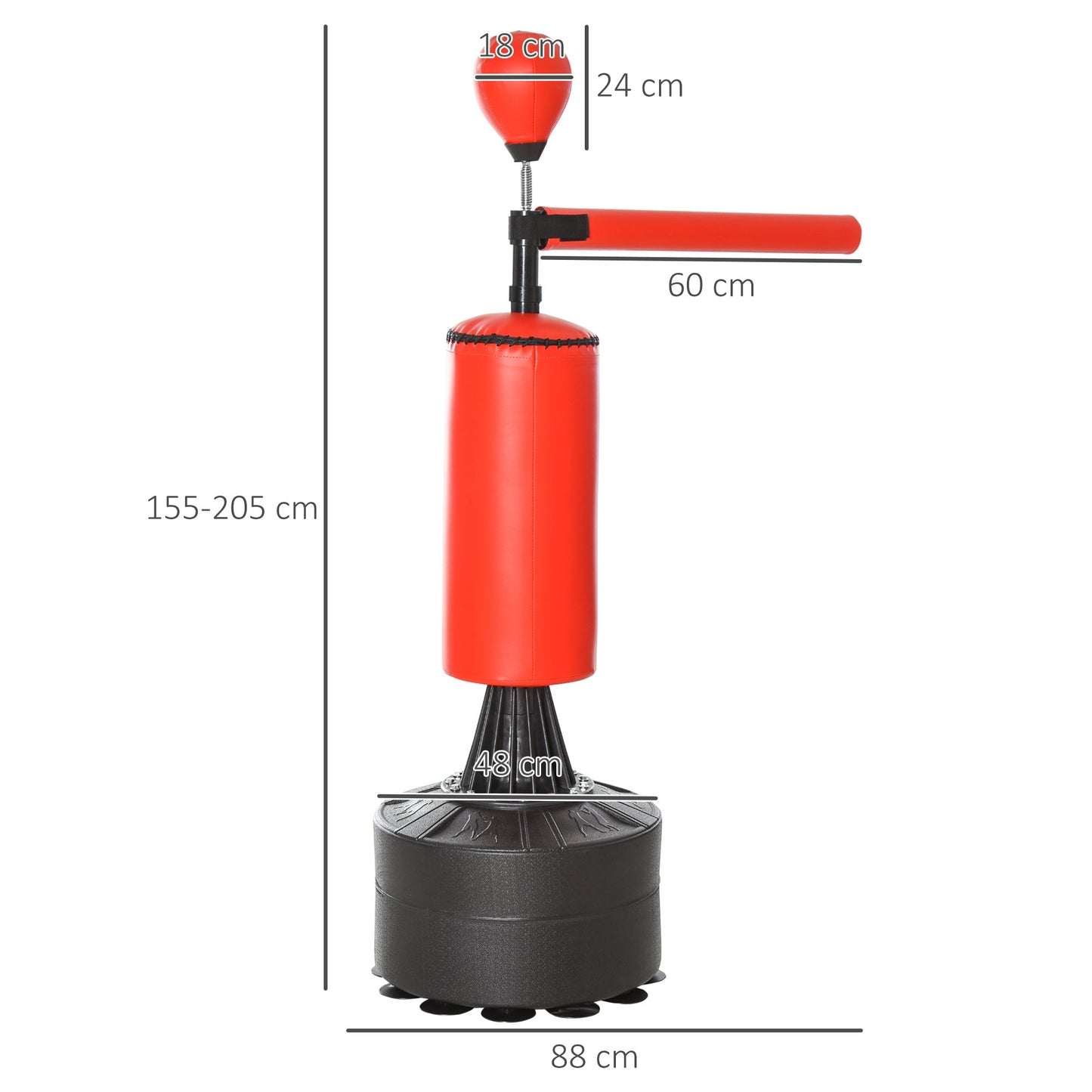HOMCOM 155-205cm 3-IN-1 Freestanding Boxing Punch Bag Stand with Rotating Flexible Arm, Speed Ball, Waterable Base