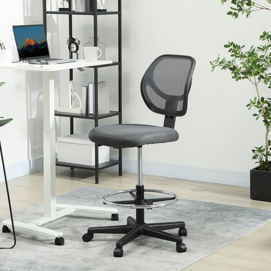 Vinsetto Ergonomic Mesh Standing Desk Chair with Adjustable Footrest Ring and Seat Height Charcoal Grey
