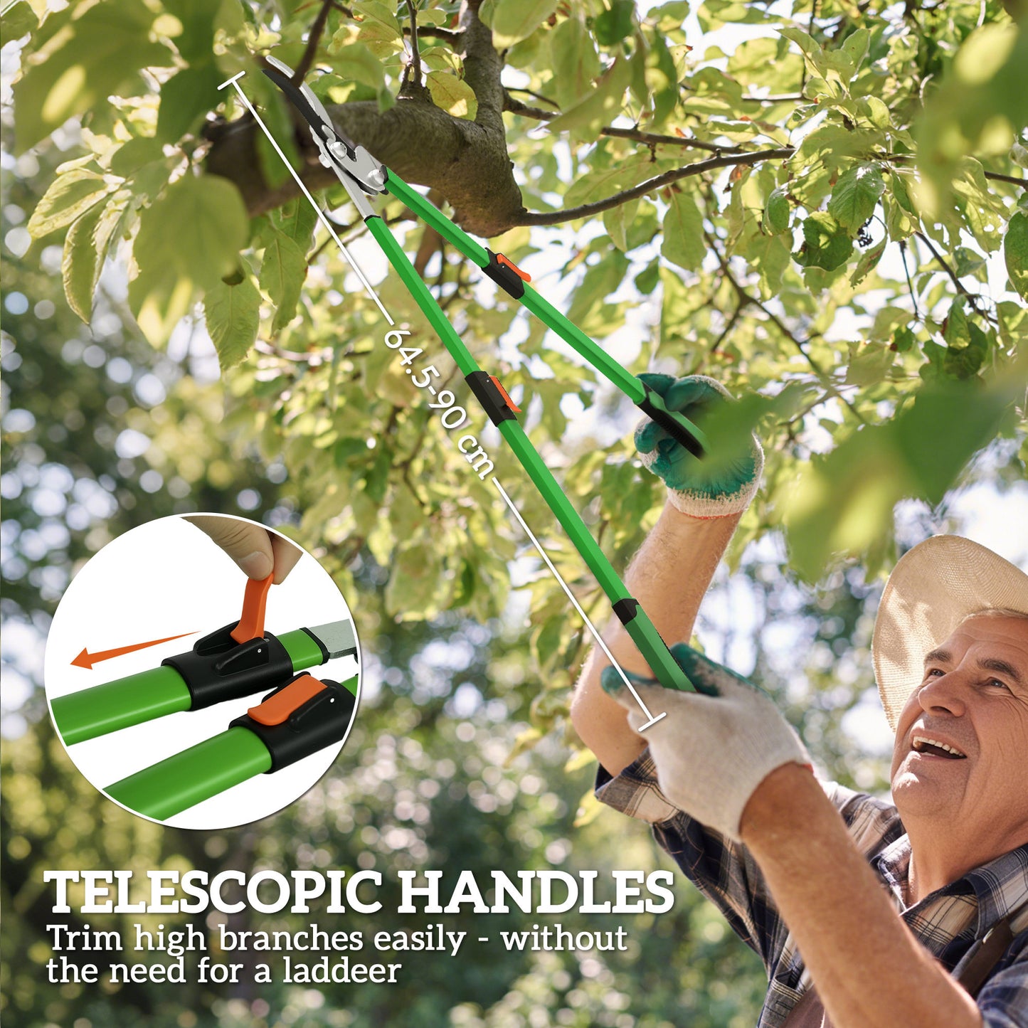 Outsunny Telescopic Loppers 64,5-90 cm, rozciągliwe nożyce ogrodowe Heavy Duty ze stalowym ostrzem i regulowanymi uchwytami, przycinarka do gałęzi drzew, krzewów, krzewów zielonych