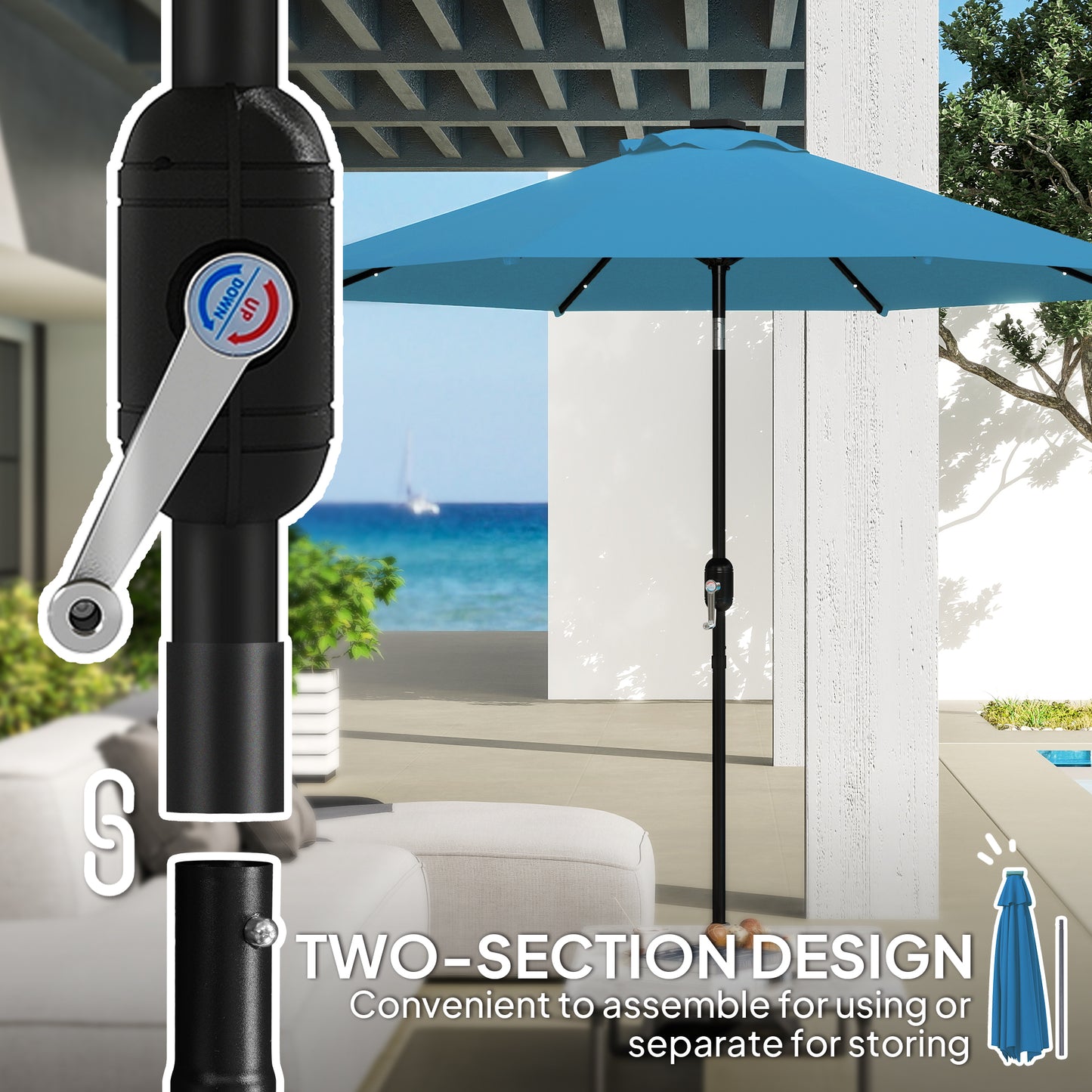 Outsunny 2,7m Parasolka LED Light Parasol - Niebieski