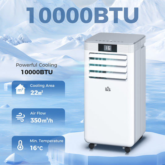 HOMCOM 10000 BTU Air Conditioning Unit, 4-in-1 Portable Air Conditioner, Dehumidifier, Cooling, Fan, Sleep Mode, with Remote Control, LED Display, 2 Speeds, 24H Timer, Window Venting Kit, 22m²