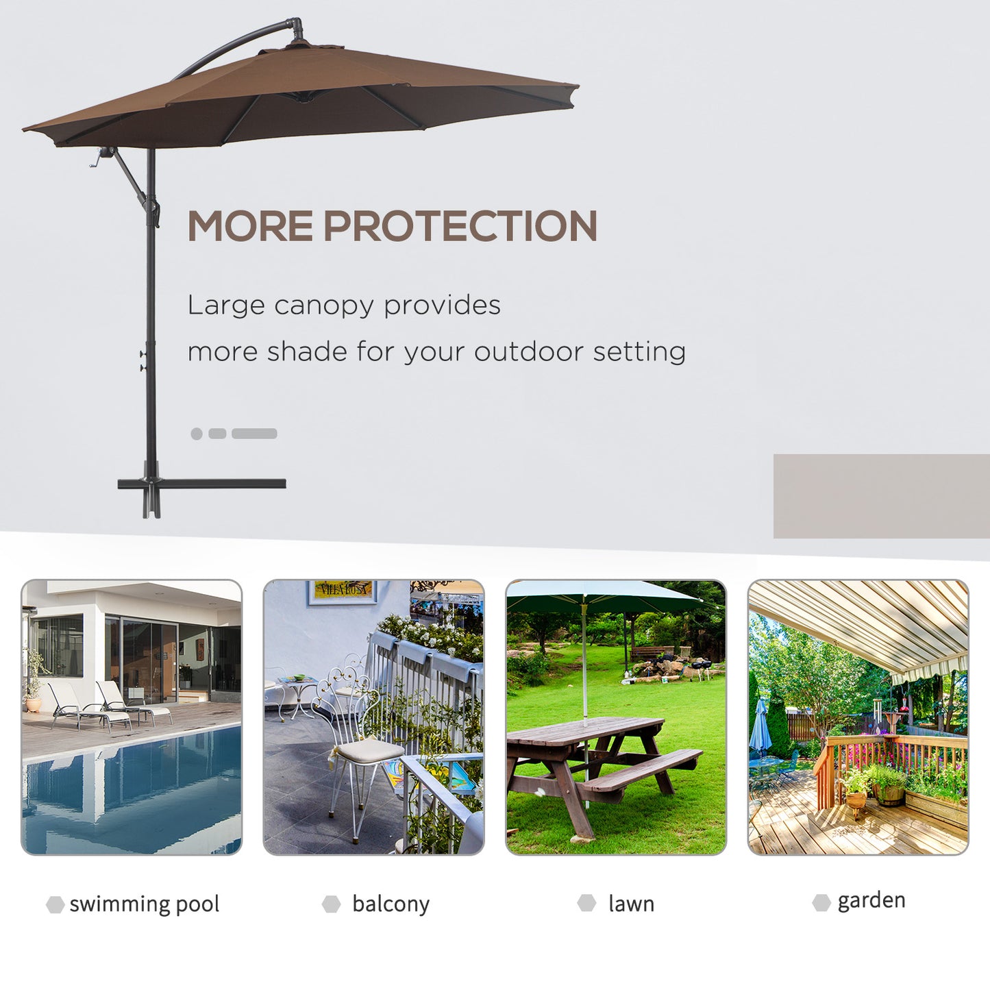 Outsunny 2.45m Overhanging Cantilever Parasol, Heavy Duty Waterproof Garden Umbrella with Cross Base, Brown
