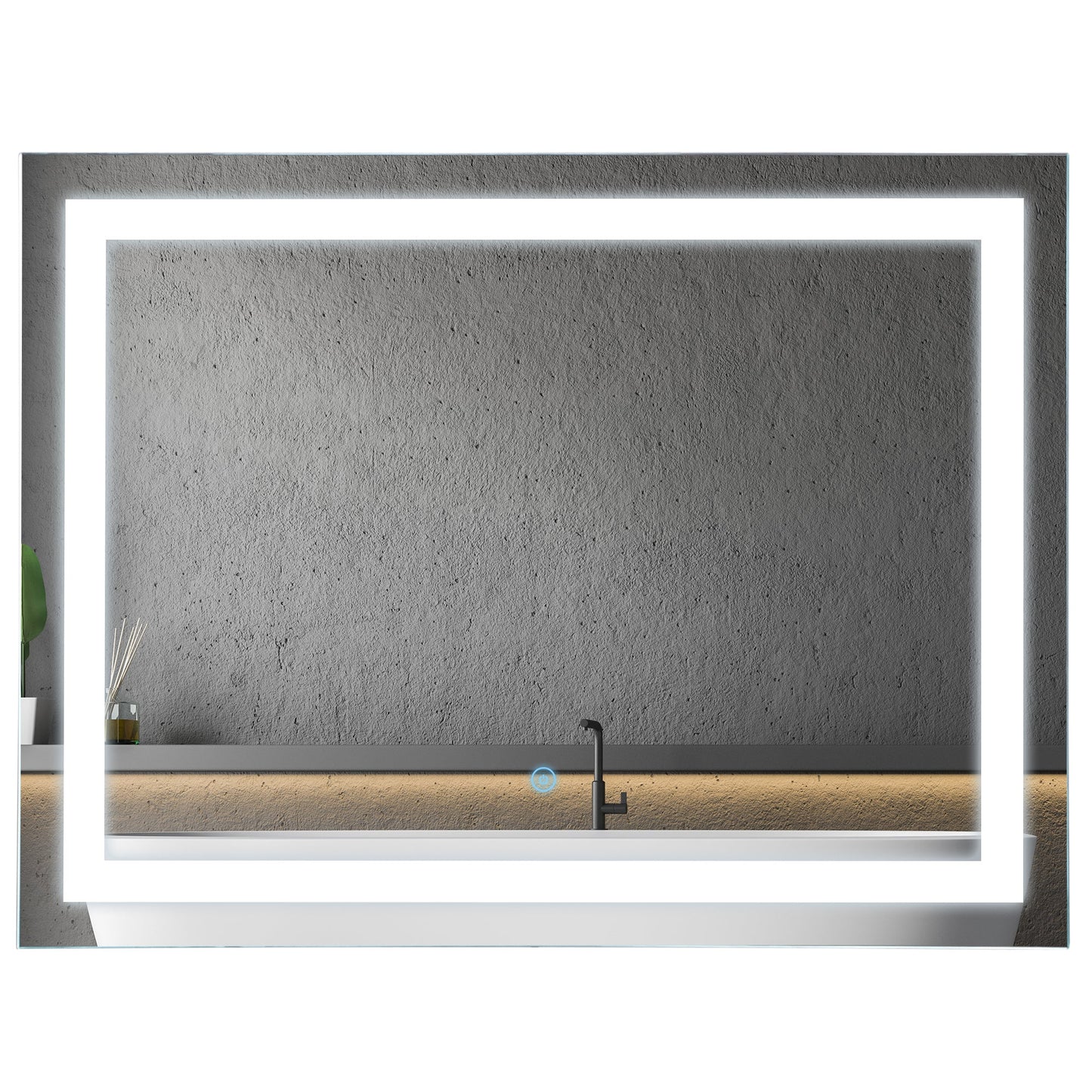 Kleankin 80x60cm Lustro łazienkowe LED montowane na ścianie Lampa toaletkowa podświetlana z przełącznikiem dotykowym Akcesoria do wyposażenia domu