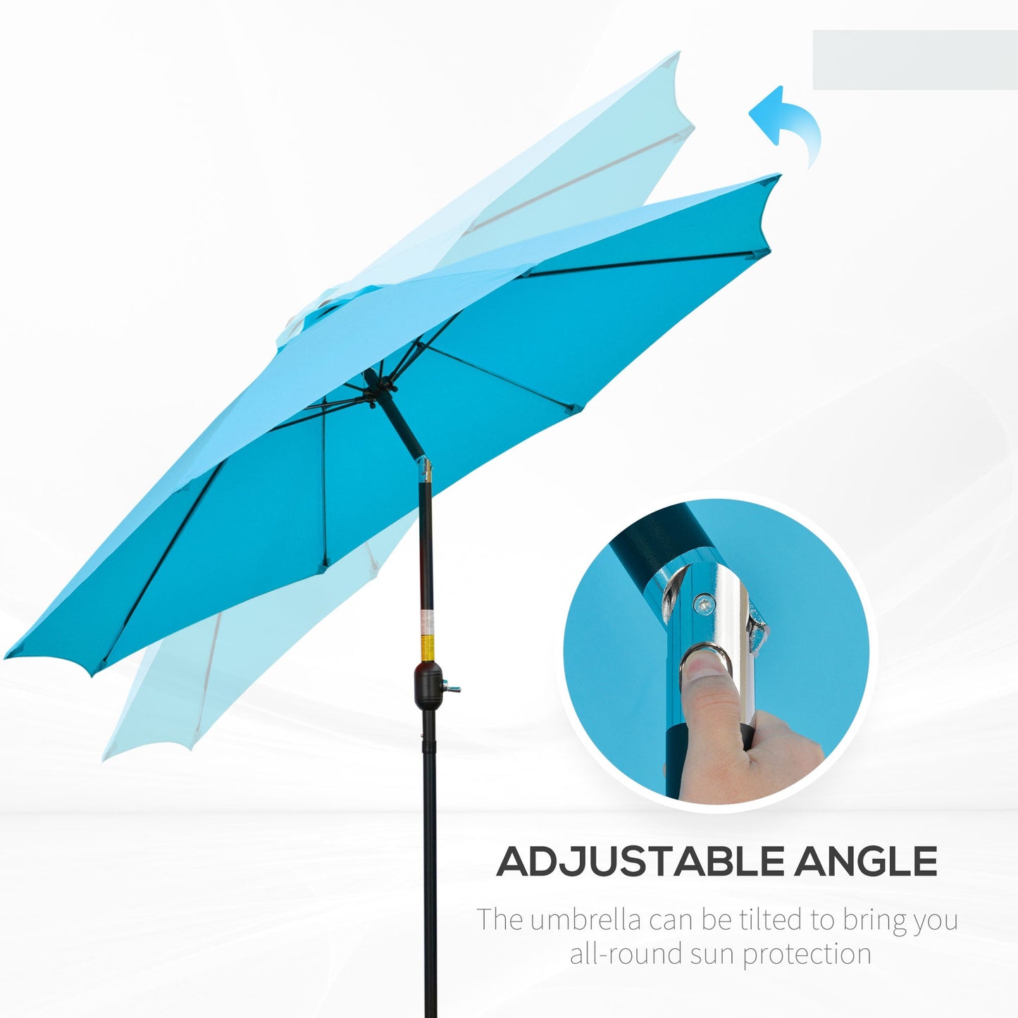 Outsunny 2.6M Parasol tarasowy, parasol przeciwsłoneczny, baldachim z korbą, 8 żeber, rama aluminiowa, niebieski