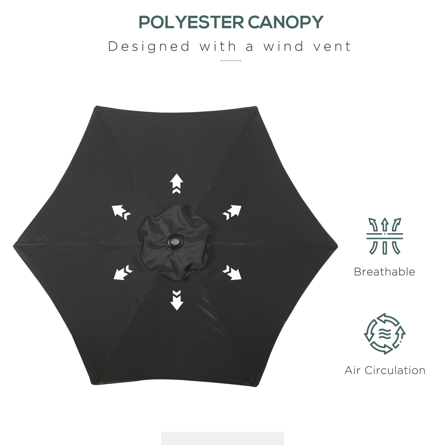 Outsunny 2m Parasol ogrodowy, zewnętrzny parasol przeciwsłoneczny z 6 wytrzymałymi żebrami na balkon, ławkę, ogród, czarny