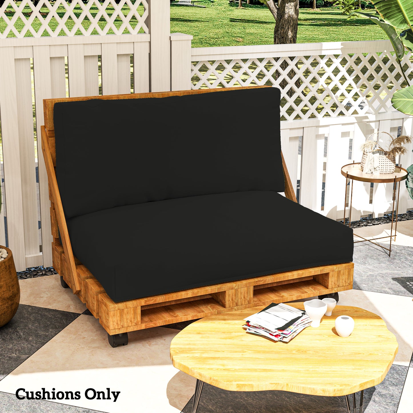 Poduszki do mebli z palet Outsunny 2 Seater, Poduszki z palet, UPF20+, Tkanina 220 g/m2, Grubość 20 cm, Poduszki na siedzenia zewnętrzne, Czarne